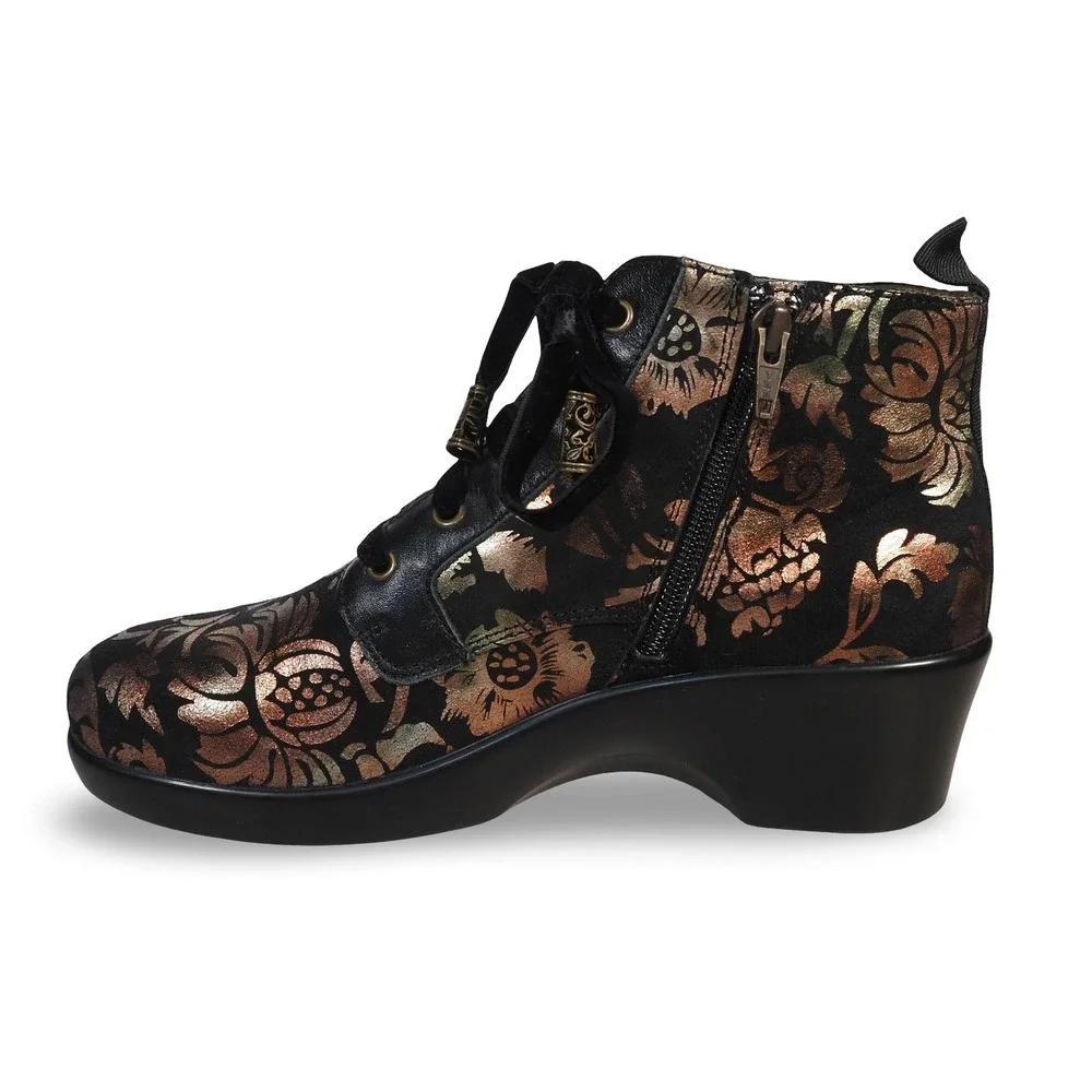 Alegria Eliza Regal Copper Floral Metallic Booties Womens 8-8.5 38 Ankle Boots